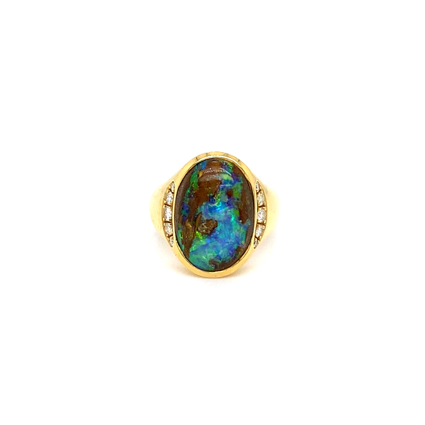 Prächtiger Boulder Opal Ring mit Diamanten