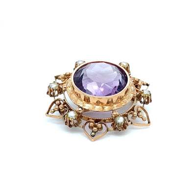 Beautiful Curves - Hübsche Goldbrosche mit Amethyst