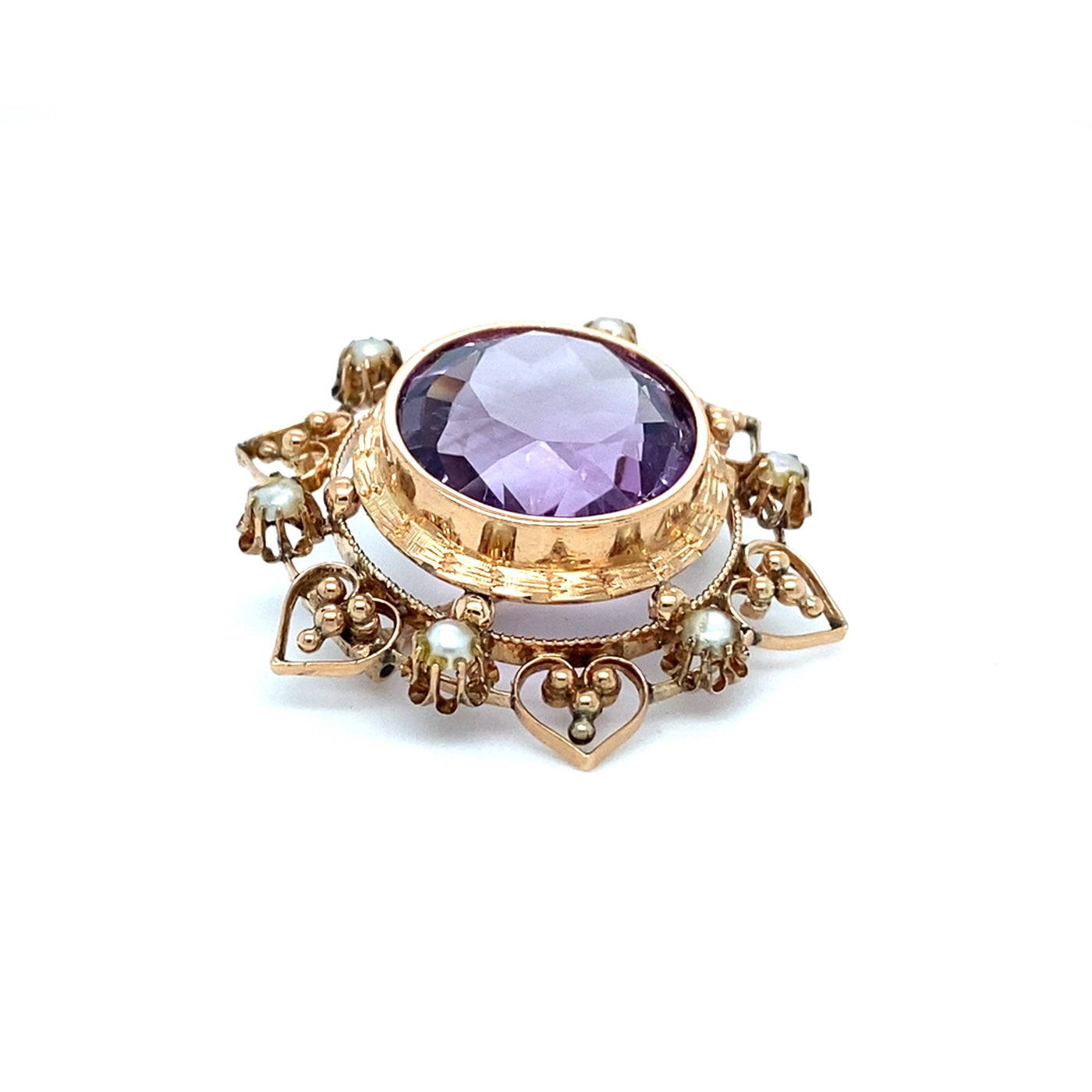 Beautiful Curves - Hübsche Goldbrosche mit Amethyst