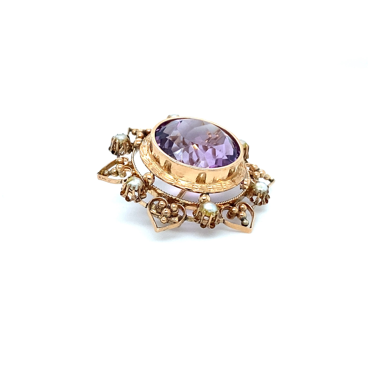 Beautiful Curves - Hübsche Goldbrosche mit Amethyst