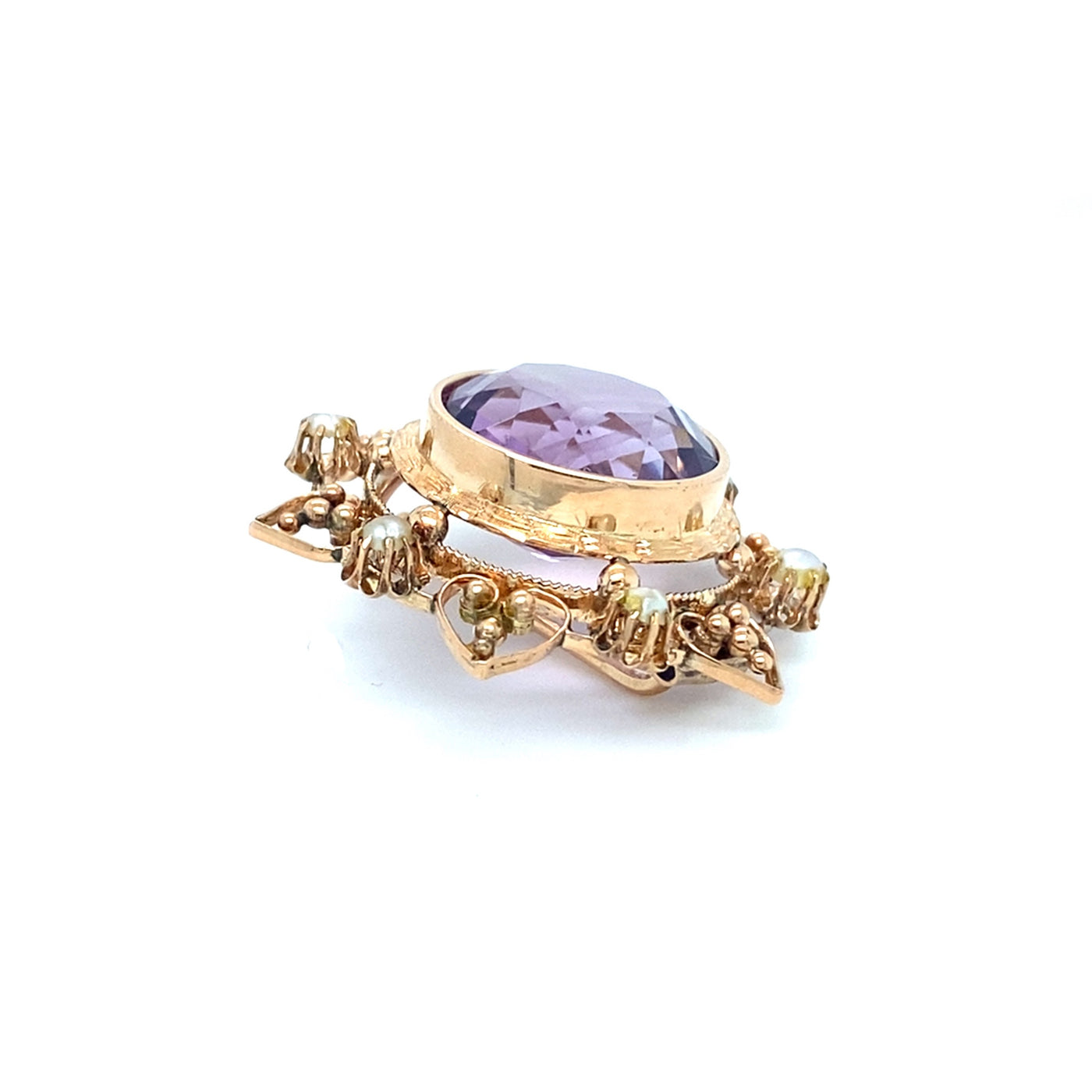 Beautiful Curves - Hübsche Goldbrosche mit Amethyst