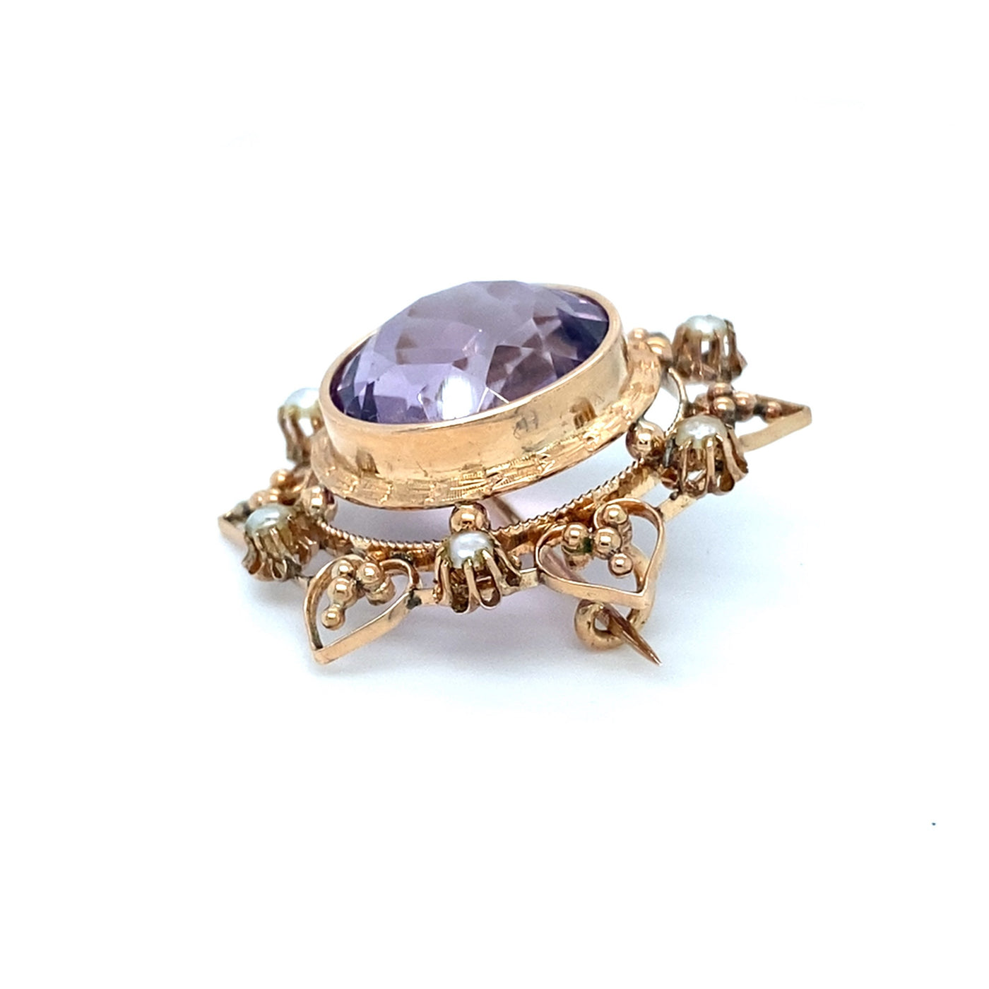 Beautiful Curves - Hübsche Goldbrosche mit Amethyst