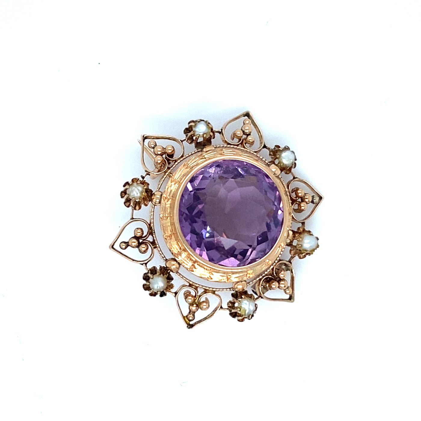 Beautiful Curves - Hübsche Goldbrosche mit Amethyst