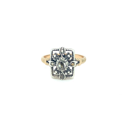 Floral Square - Antiker Ring mit Diamantrose