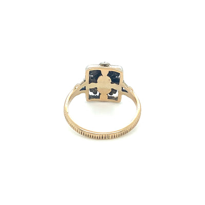 Floral Square - Antiker Ring mit Diamantrose