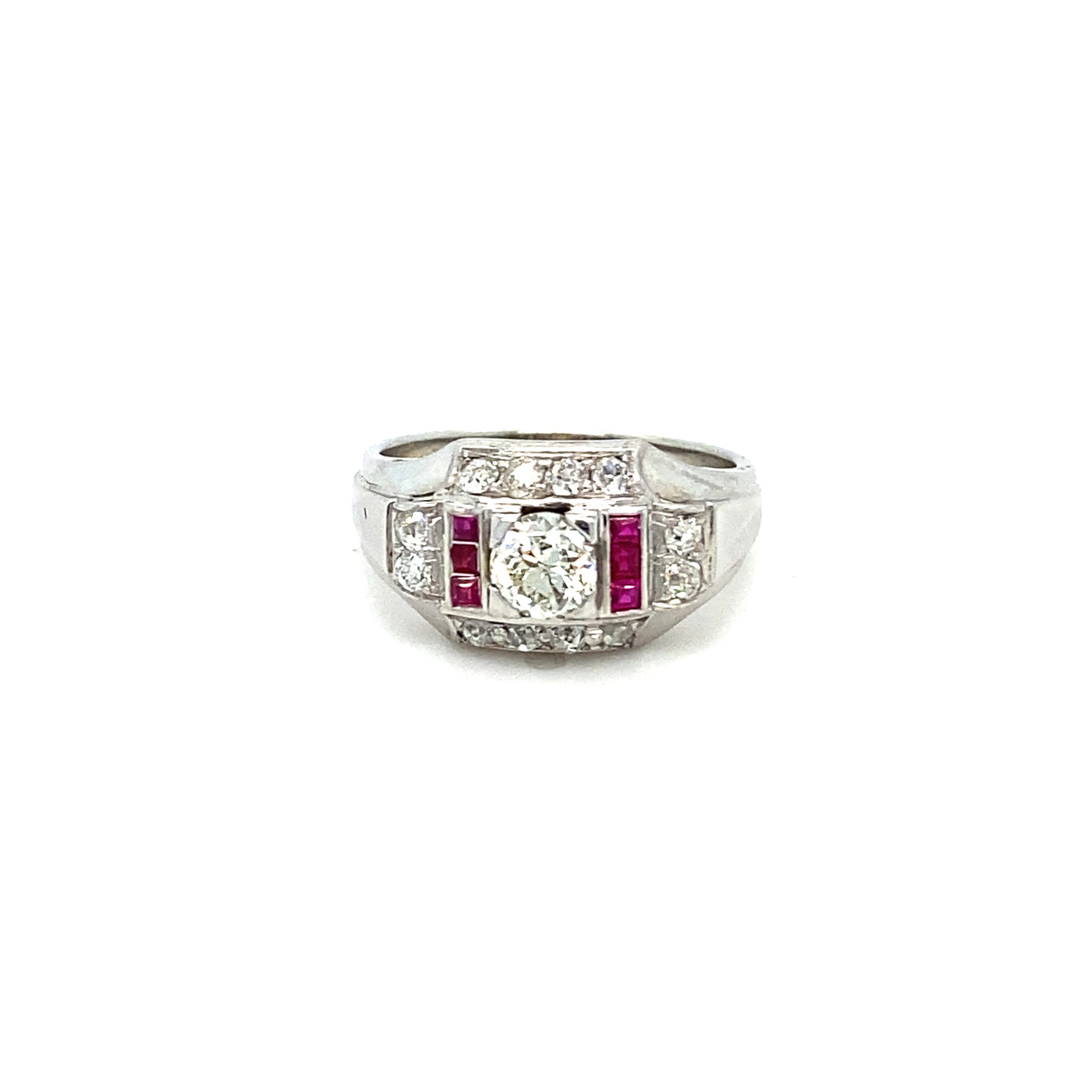 Bling in Line - Retro Ring mit Diamanten und Rubinen