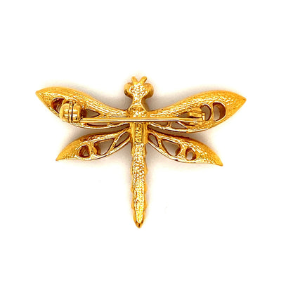 Brosche. Libelle mit Srass-Steinen, geschliffenen Glassteinen im Goldlook