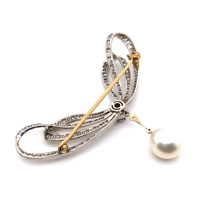 Take a bow - Feine Schleifenbrosche mit Diamanten und Perle