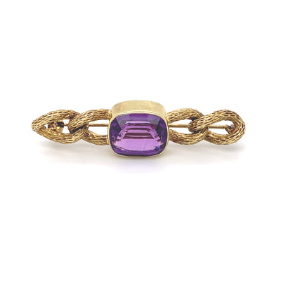 Purple Link - Goldene Gliederbrosche mit Amethyst