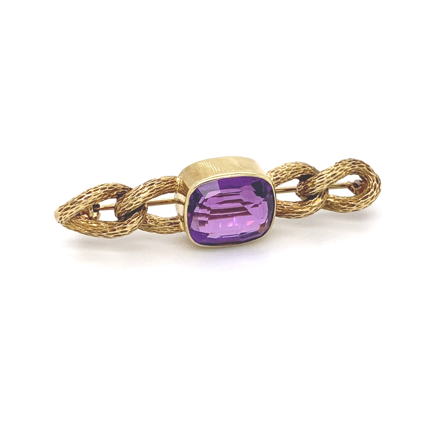 Purple Link - Goldene Gliederbrosche mit Amethyst