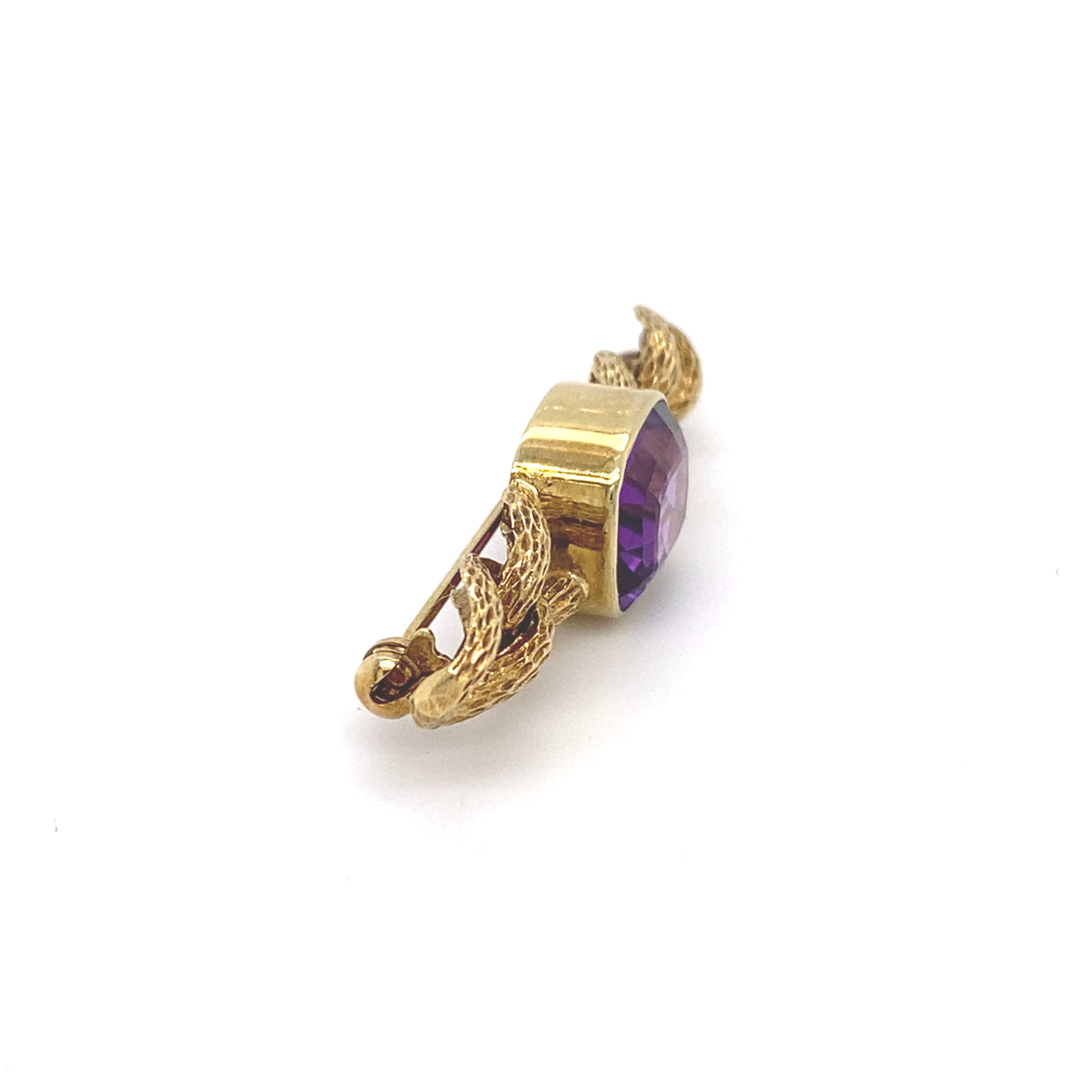 Purple Link - Goldene Gliederbrosche mit Amethyst