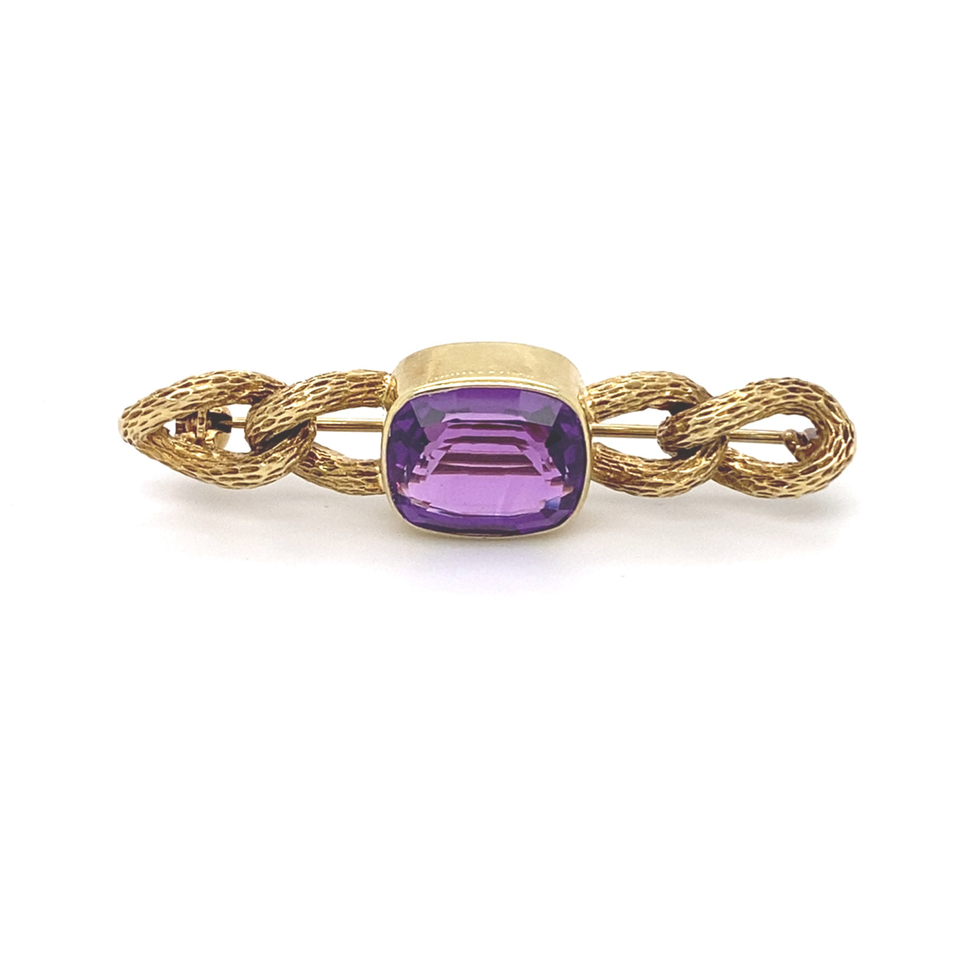 Purple Link - Goldene Gliederbrosche mit Amethyst