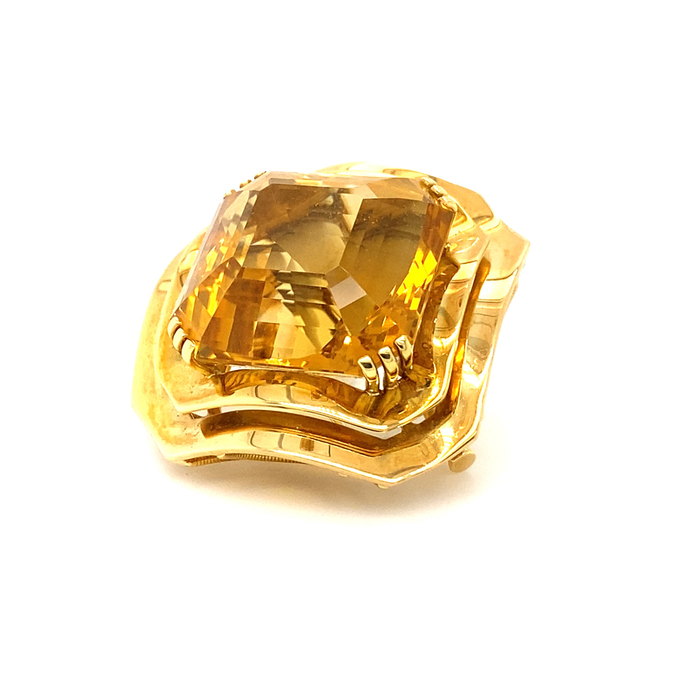 Crispy Carré - Extravagante Citrinbrosche in Gold