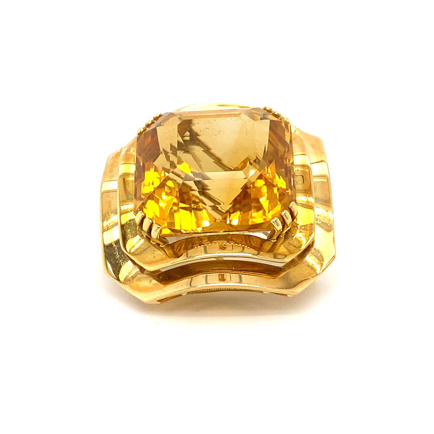 Extravagante Goldbrosche mit großem Citrin