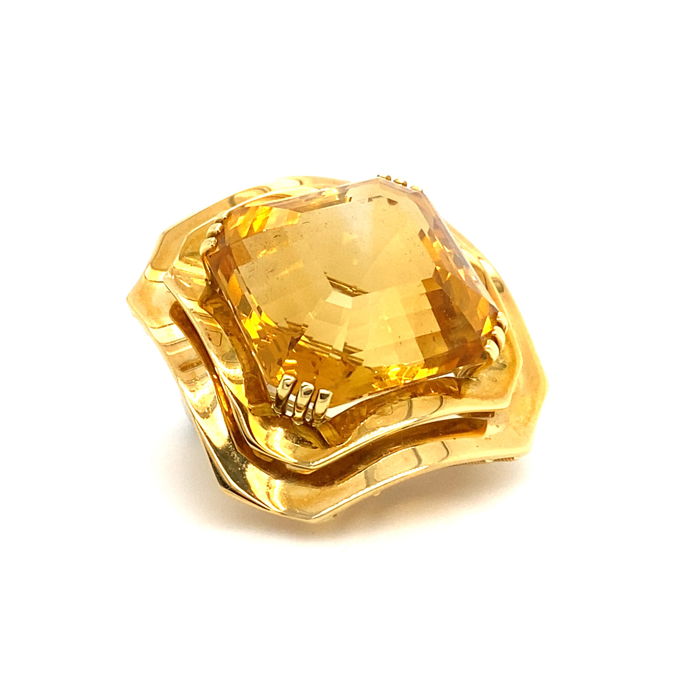 Crispy Carré - Extravagante Citrinbrosche in Gold