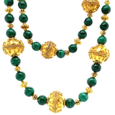 Malachite Dreams - Malachitcollier mit Goldkugeln