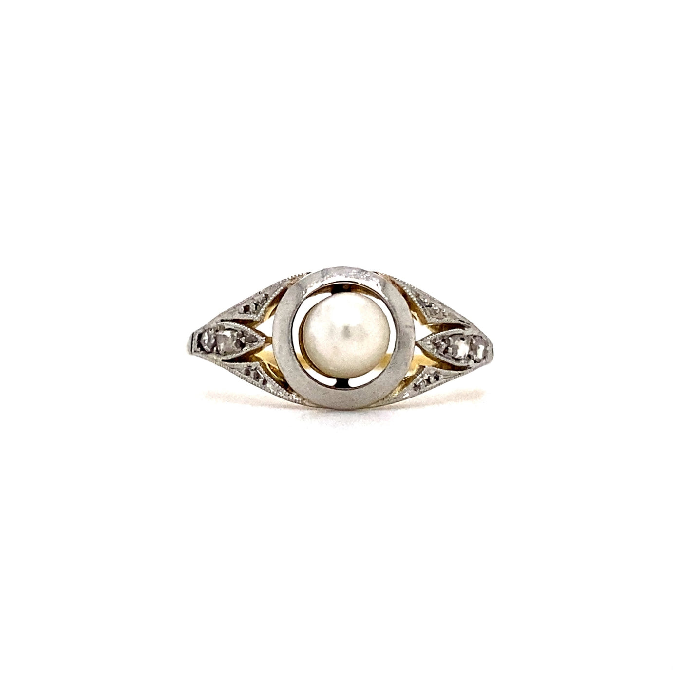 Zarter Art Déco Ring mit Perle und Diamanten