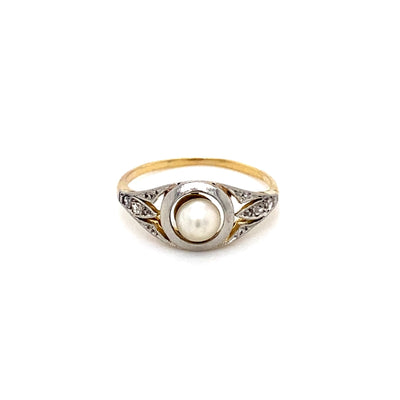 White Pearl - Zarter Art Déco Ring mit Perle