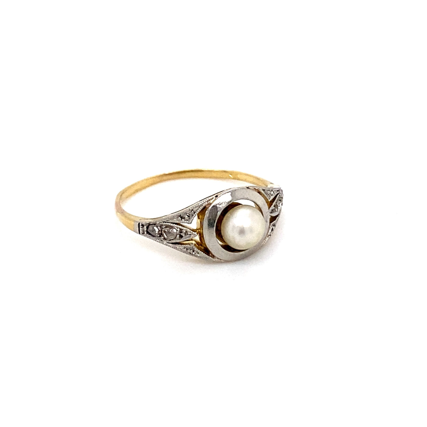 White Pearl - Zarter Art Déco Ring mit Perle