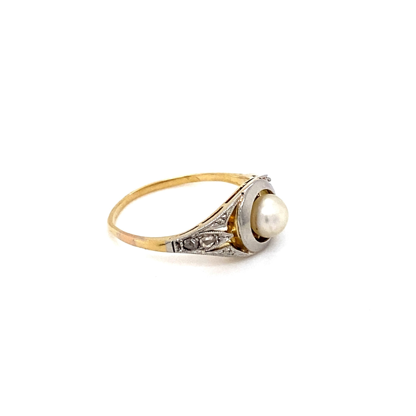 White Pearl - Zarter Art Déco Ring mit Perle