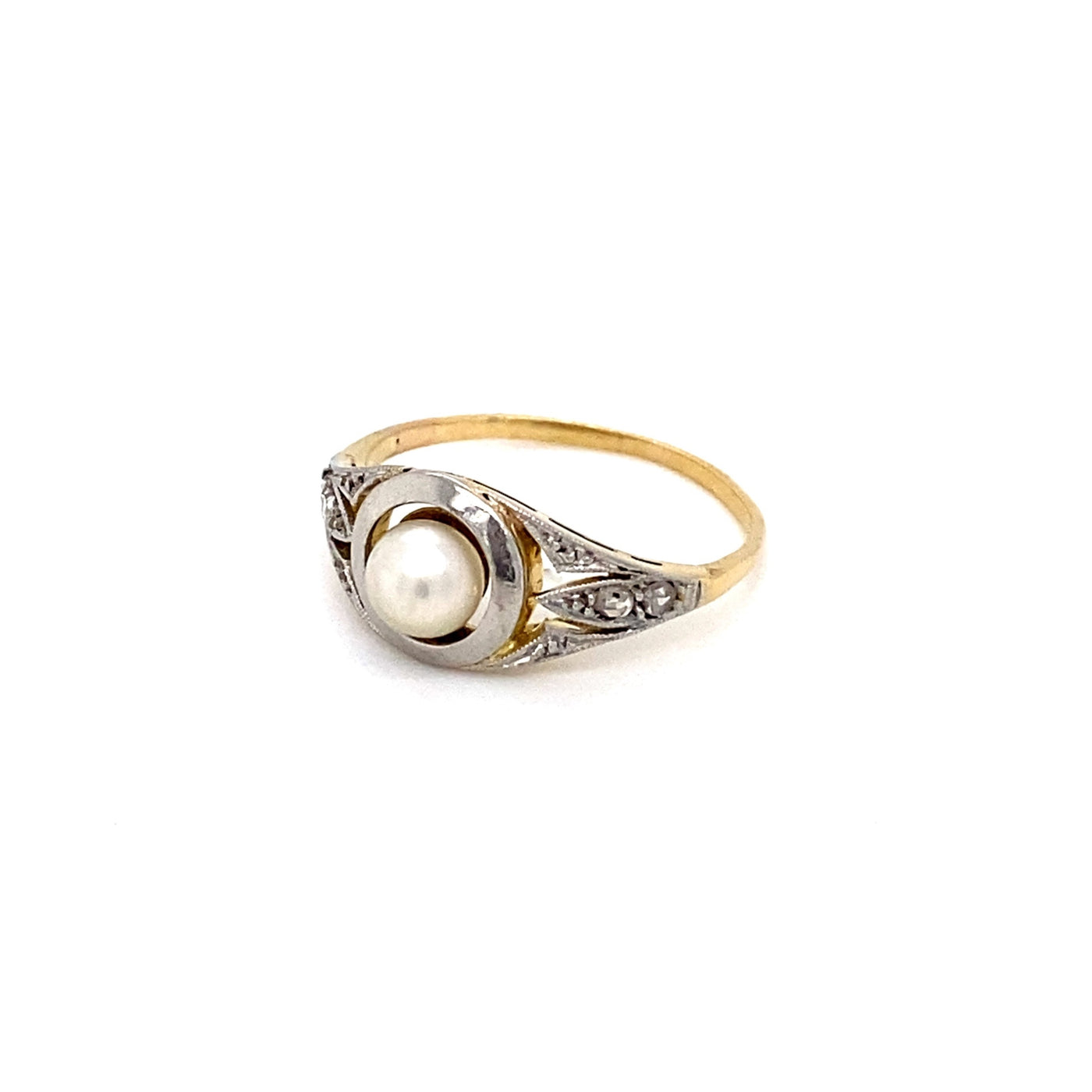 White Pearl - Zarter Art Déco Ring mit Perle