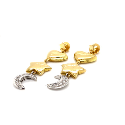 Heart, Moon and Stars - Verspielte, lange Goldohrringe