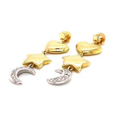 Heart, Moon and Stars - Verspielte, lange Goldohrringe