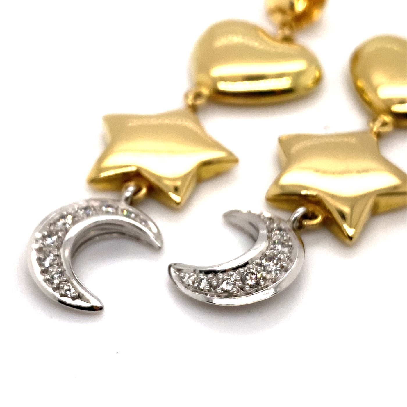 Heart, Moon and Stars - Verspielte, lange Goldohrringe