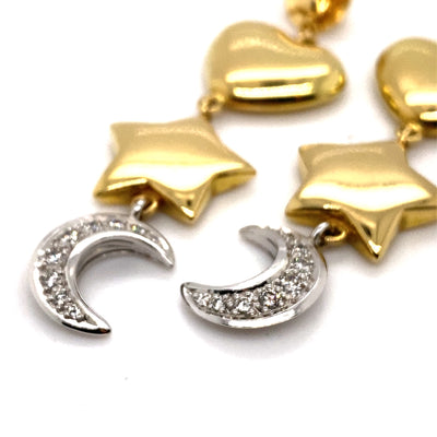 Heart, Moon and Stars - Verspielte, lange Goldohrringe