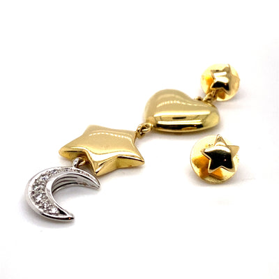 Heart, Moon and Stars - Verspielte, lange Goldohrringe