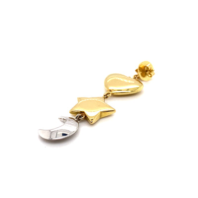 Heart, Moon and Stars - Verspielte, lange Goldohrringe