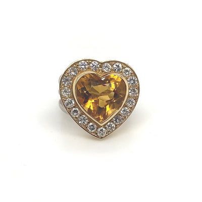 Goldener Ring mit Citrinherz und Diamanten
