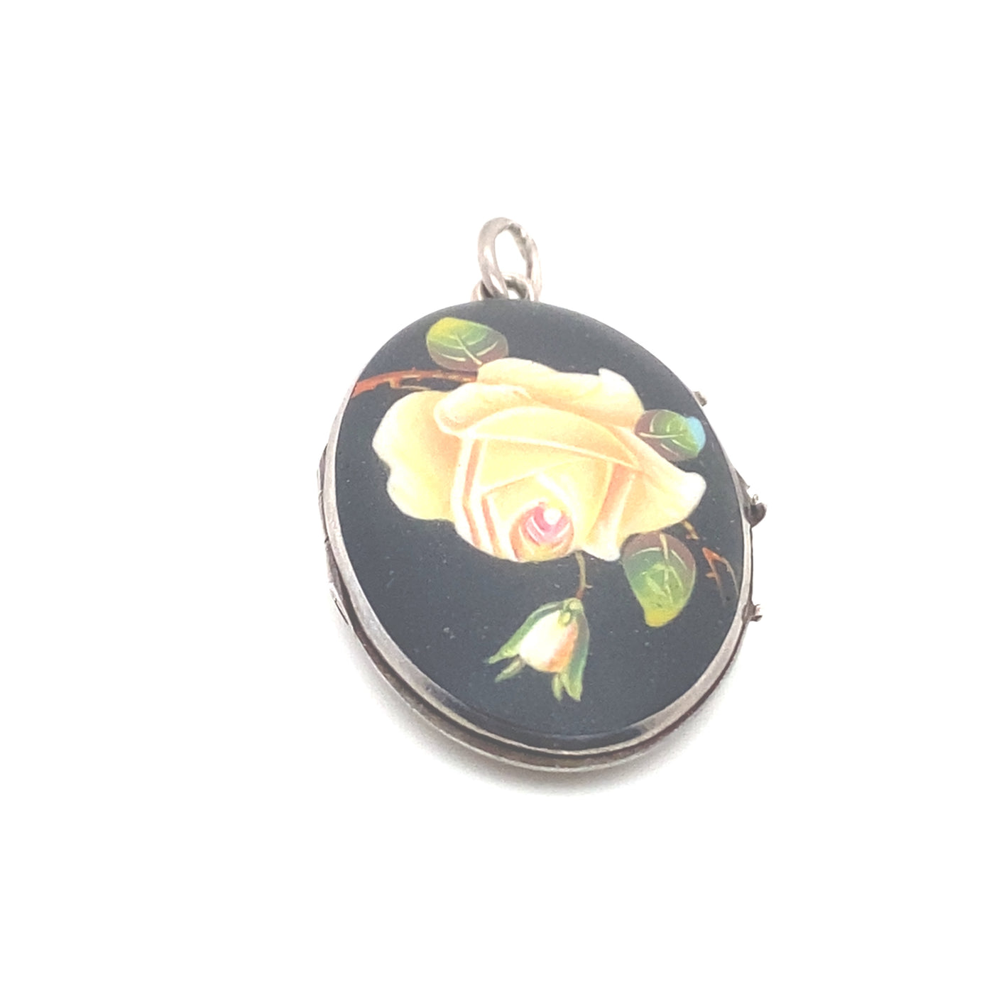Silbermedaillon mit Rosenmotiv in Matt-Emaille