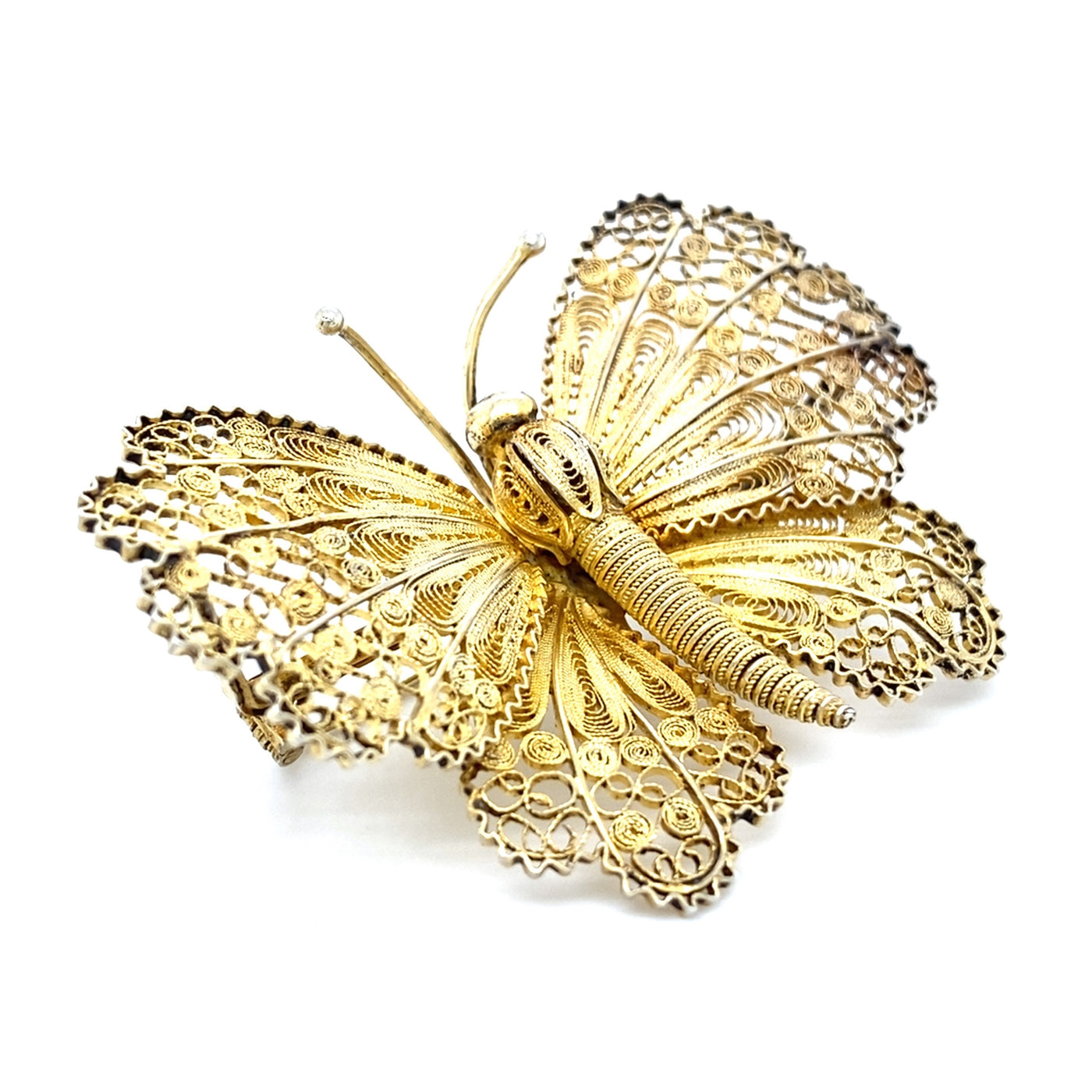 Filigrane Schmetterlingsbrosche Silber vergoldet