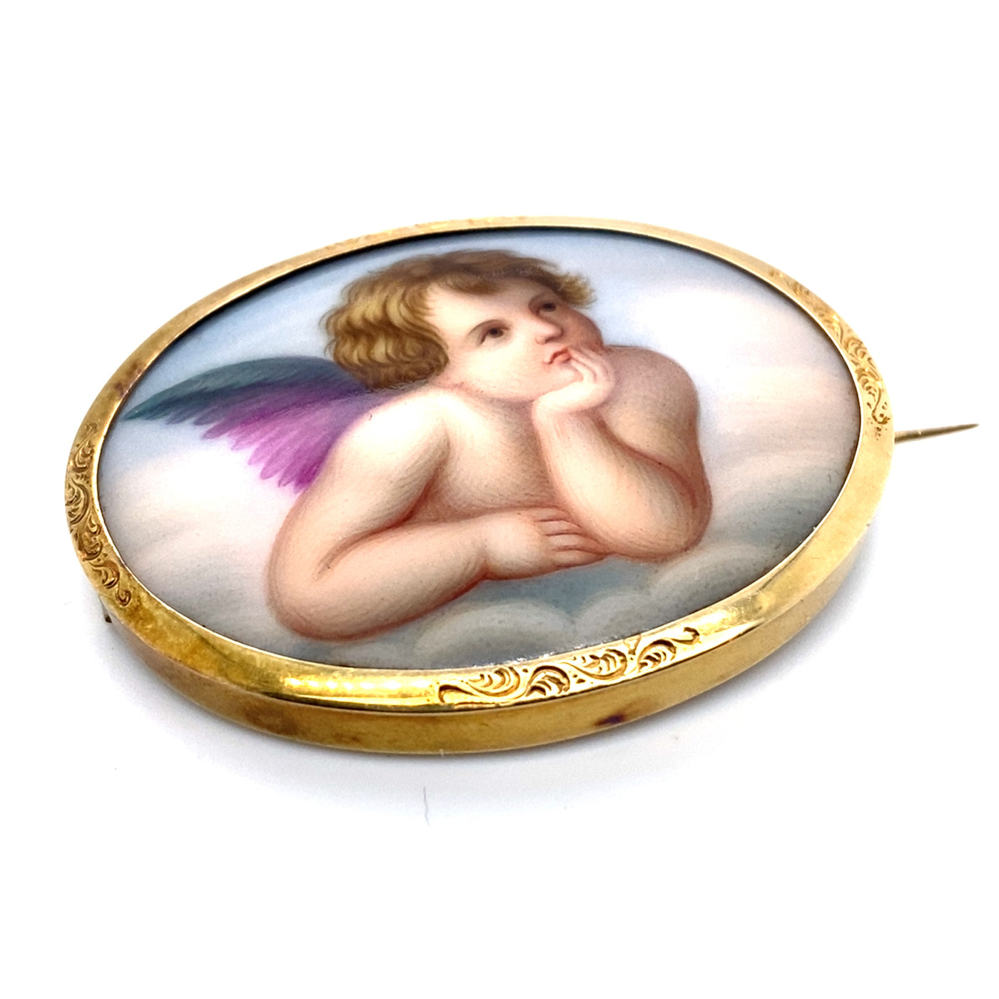 The Thinker - Porzellanbrosche mit Engel