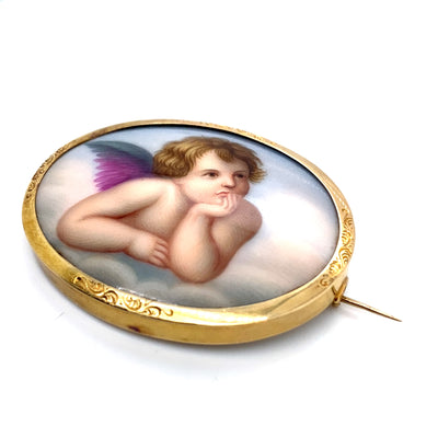 The Thinker - Porzellanbrosche mit Engel