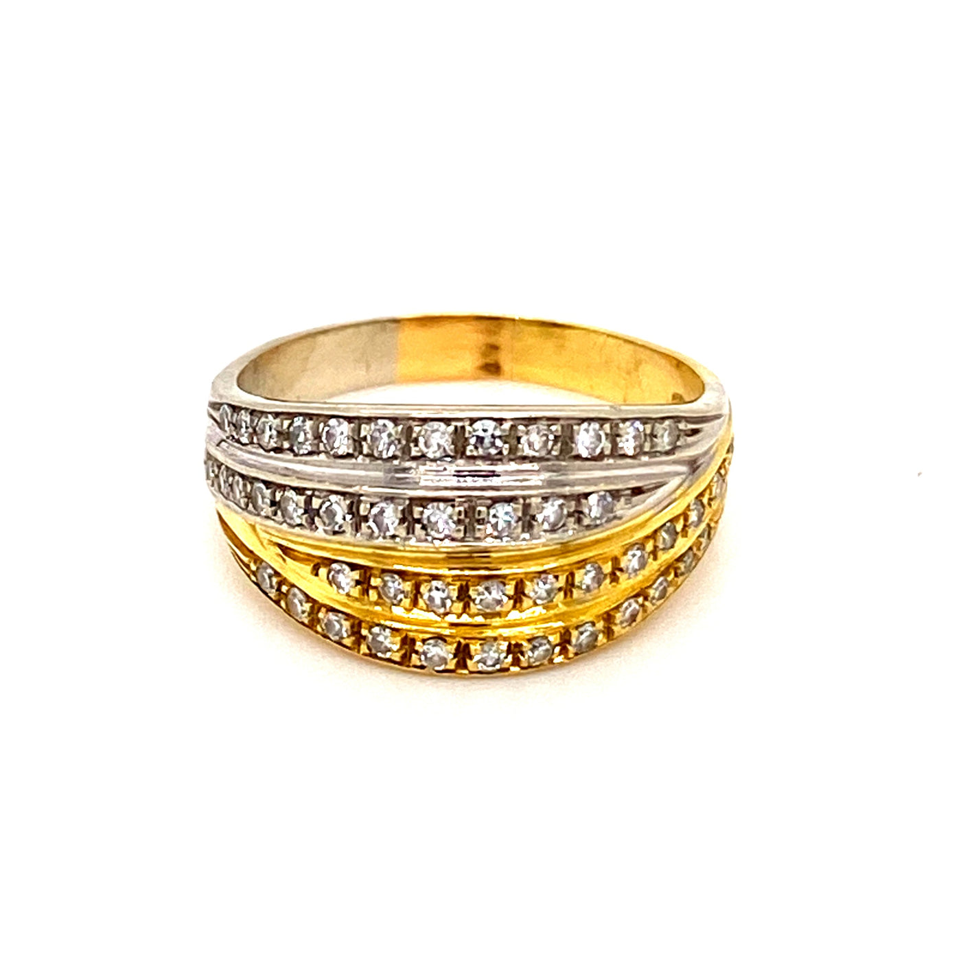 Moderner Bicolorring ausgefasst mit feinen Diamanten