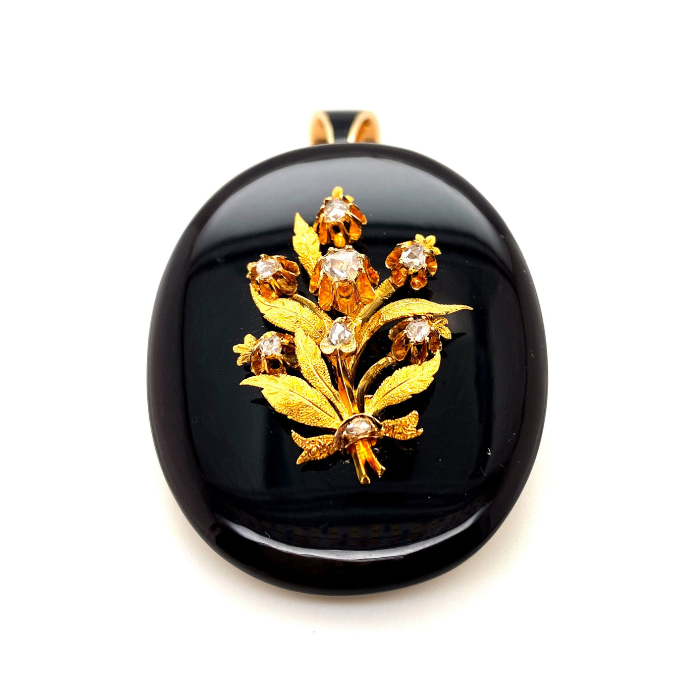 Black Flowers - Onyx Medaillon mit Diamanten