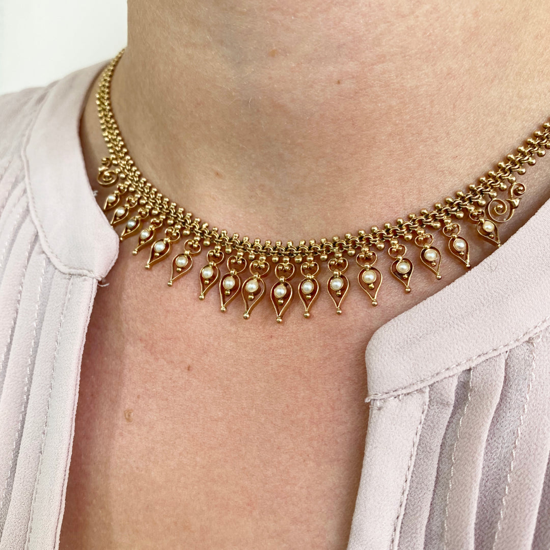 Pearls of Sweet Pride - Antikes Rotgoldcollier mit Perlen