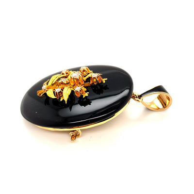 Black Flowers - Onyx Medaillon mit Diamanten