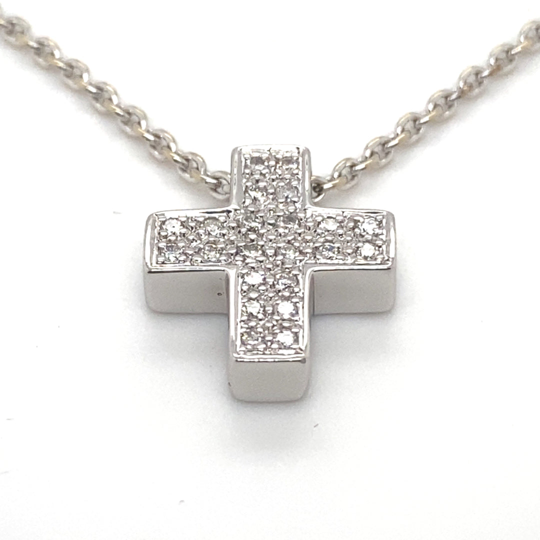 Faith, Love, Hope - Edles Weißgoldkreuz mit Diamanten